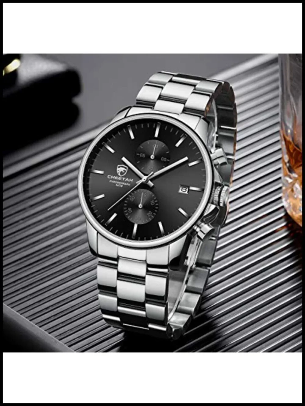 Men's Quartz Chronograph Watch Stainless Steel Waterproof 30m Auto Date